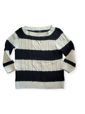 Chaps Sweater Large Cream Black Cable Knit